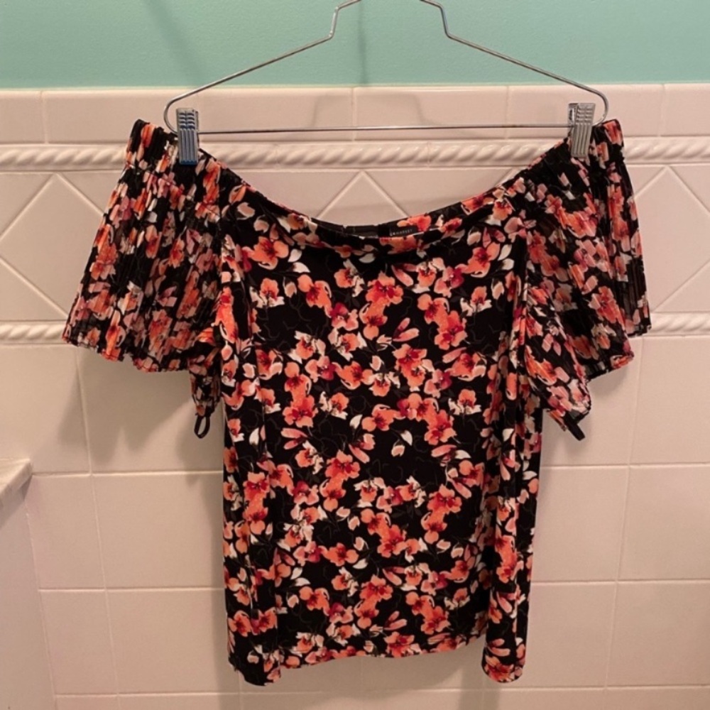 Off Shoulder Black Cherry Blossoms Shirt